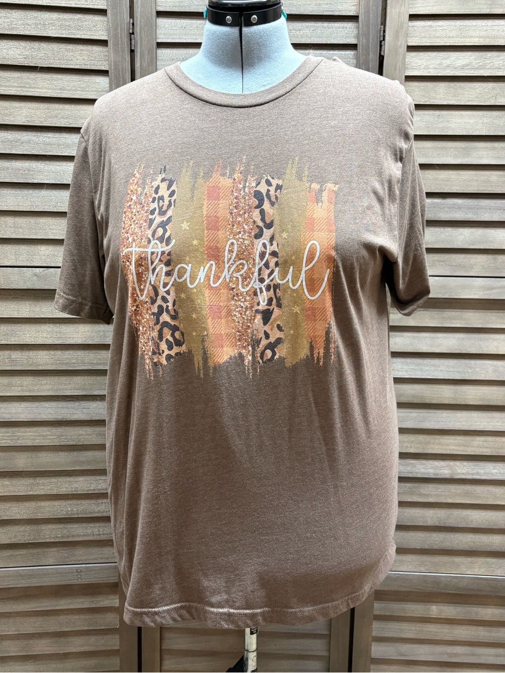 Bella Canvas Brown 'Thankful' Graphic Short-Sleeve Tee